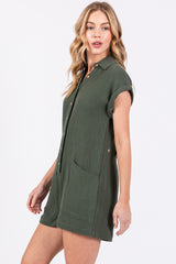 Olive Gauze Button Up Front Pocket Romper