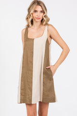 Olive Color Block Linen Sleeveless Dress