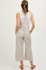 Taupe Striped Linen Maternity Overalls