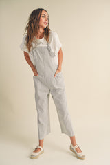 Grey Striped Linen Overalls