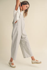 Grey Striped Linen Overalls