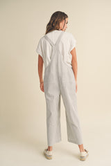 Grey Striped Linen Overalls