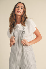 Grey Striped Linen Overalls