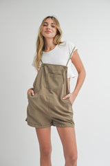 Olive Front Pocket Maternity Short Overalls