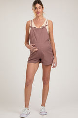 Mauve Front Pocket Maternity Short Overalls