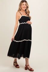 Black Ric Rac Trim Tiered Maternity Midi Dress