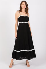 Black Ric Rac Trim Tiered Maternity Midi Dress