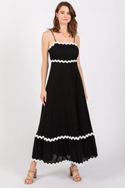 Black Ric Rac Trim Tiered Midi Dress