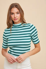 Mint Striped Ribbed Mock Neck Maternity Top