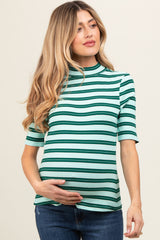 Mint Striped Ribbed Mock Neck Maternity Top