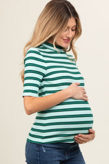 Mint Striped Ribbed Mock Neck Maternity Top