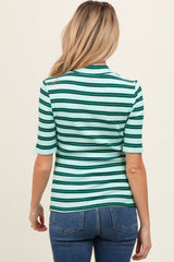 Mint Striped Ribbed Mock Neck Maternity Top