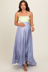 Lime Colorblock Sleeveless Satin Maternity Dress