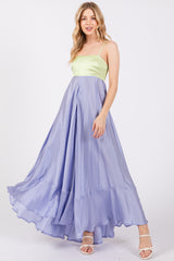 Lime Colorblock Sleeveless Satin Maternity Dress