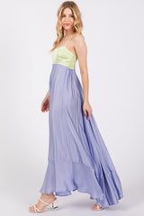 Lime Colorblock Sleeveless Satin Dress