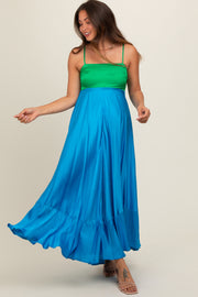 Green Colorblock Sleeveless Satin Maternity Dress