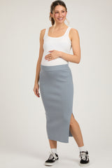 Grey Blue Rib Knit Maternity Midi Skirt