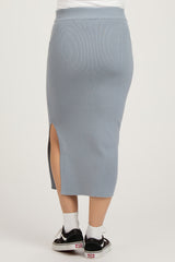 Grey Blue Rib Knit Maternity Midi Skirt