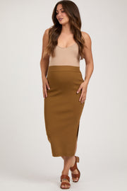 Mocha Rib Knit Maternity Midi Skirt