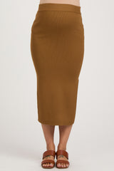 Mocha Rib Knit Maternity Midi Skirt