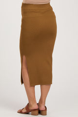 Mocha Rib Knit Maternity Midi Skirt