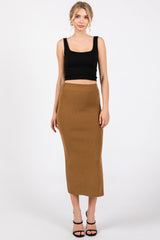 Mocha Rib Knit Midi Skirt