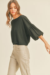 Black Drop Shoulder Puff Sleeve Top