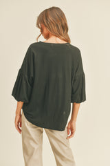 Black Drop Shoulder Puff Sleeve Top