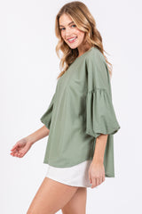 Light Olive Drop Shoulder Puff Sleeve Top