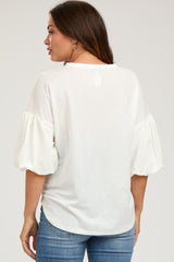 White Drop Shoulder Puff Sleeve Maternity Top