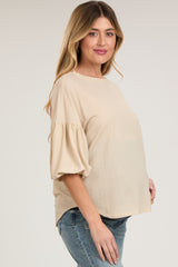 Beige Drop Shoulder Puff Sleeve Maternity Top