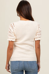 Cream Open Knit Short Puff Sleeve Maternity Sweater Top