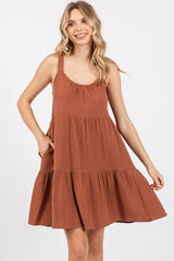 Mocha Sleeveless Tiered Ruffle Hem Maternity Dress