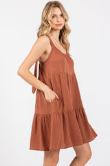 Mocha Sleeveless Tiered Ruffle Hem Dress