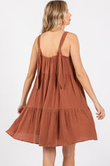 Mocha Sleeveless Tiered Ruffle Hem Dress