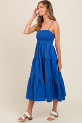 Royal Blue Smocked Cut-Out Back Tiered Midi Dress