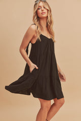 Black Sleeveless Tiered Ruffle Hem Dress