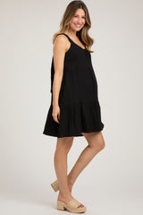 Black Sleeveless Tiered Ruffle Hem Maternity Dress