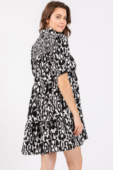 Black Printed Collared Tiered Dress