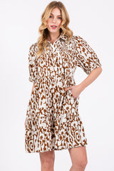 Camel Printed Collared Tiered Maternity Dress