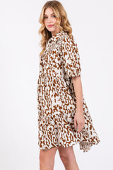 Camel Printed Collared Tiered Dress