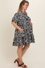 Black Printed Collared Tiered Maternity Plus Dress