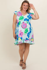 Light Blue Floral Ruffle Accent Maternity Plus Dress