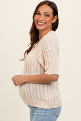 Beige Knit Button Collared Maternity Top