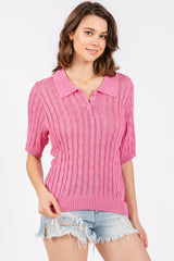 Pink Knit Button Collared Maternity Top