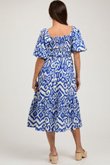 Royal Blue Square Neck Smocked Ruffle Maternity Midi Dress