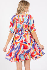 Coral Abstract Print Smocked Dress