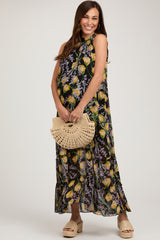 Black Floral Halter Maternity Maxi Dress