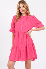 Fuchsia Buttoned Down Short Sleeve Maternity Dress