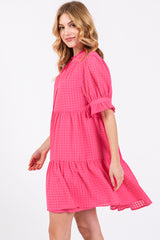 Fuchsia Buttoned Down Short Sleeve Dress